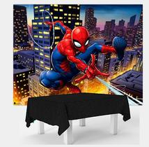 Kit festa Homem Aranha Decoração Painel GG +Toalha Preta TNT