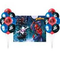 Kit Festa Homem Aranha Decoração Painel Plástico + 25 Balão Kit Festa Homem Aranha Decoração Painel Plástico + 25 Balão