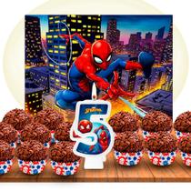 Kit Festa Homem Aranha Vela N5 + Painel + 100 Forminhas