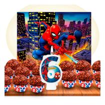 Kit Festa Homem Aranha Vela N6 + Painel + 100 Forminhas