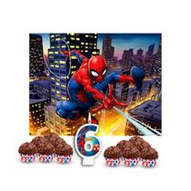 Kit Festa Homem Aranha Vela N6 + Painel + 100 Forminhas