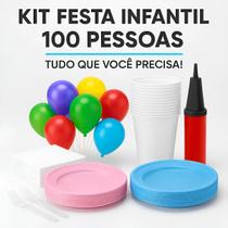 Kit Festa Infantil 100 Pessoas Copo Prato Talher Guardanapo Kit Festa Infantil 100 Pessoas Copo Prato Talher Guardanapo