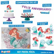 Kit Festa Infantil Ariel Pequena Sereia 39 Itens Painel + Kit Festa Infantil Ariel Pequena Sereia 39 Itens Painel +