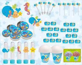 Kit Festa Infantil Fundo Do Mar 265 Peças (30 pessoas) - Produto artesanal