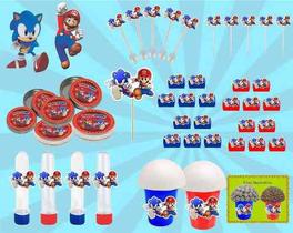 Kit Festa Infantil Sonic X Mario 143 Peças (20 pessoas) - Produto artesanal
