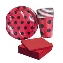 Kit Festa Joaninha Lady Bug Copo, Prato e Guardanapo 36 Peças - Ponto das Festas