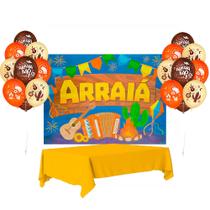 Kit festa Julina Junina Arraia Painel+Toalha amarela+Balão