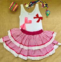 Kit Festa Junina Lilás Saia + Collant Rosa