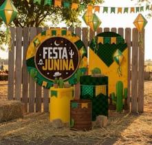 Kit Festa Junina Mini Party Capa Painel Romano Arraiá Cactos e Xadrez São João