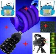 Kit festa luz negra 220v + Mini strobo + 2 Led ROOM balada