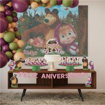 Kit Festa Masha E O Urso 39 Itens Painel + Faixa + Enfeites