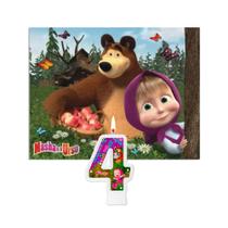 Kit Festa Masha e o Urso Decoração Aniv 4 anos painel + vela Kit Festa Masha e o Urso Decoração Aniv 4 anos painel + vela