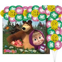Kit Festa Masha e o Urso Decoração Anive Painel + 25 Balões Kit Festa Masha e o Urso Decoração Anive Painel + 25 Balões