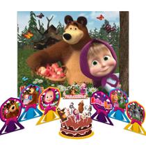 Kit festa Masha e o Urso Painel +Topo de bolo +6 Display - Regina / Piffer