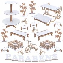 Kit Festa Mdf Provençal Branco - Linha Premium - 28 Peças Kit Festa Mdf Provençal Branco - Linha Premium - 28 Peças