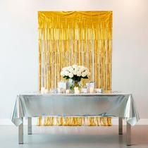 Kit Festa Metalizada Decoração Cortina Dourada +Toalha Prata Kit Festa Metalizada Decoração Cortina Dourada +Toalha Prata