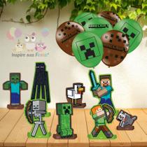 Kit Festa Minecraft 8 Decorações de Mesa + 25 Balões 9" Festcolor - Produto Licenciado