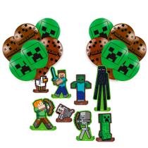 Kit festa Minecraft Decoração Aniversário 8 Display+25 Balão Kit festa Minecraft Decoração Aniversário 8 Display+25 Balão