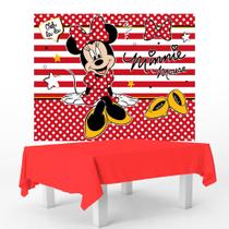 Kit festa Minnie Decoração Aniv Toalha Vermelha + Painel TNT
