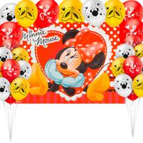 Kit Festa Minnie Mouse Decoração Painel Gigante + 25 Balões Kit Festa Minnie Mouse Decoração Painel Gigante + 25 Balões