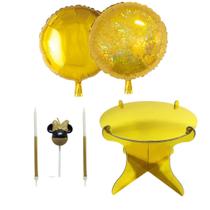 Kit Festa Minnie Mouse Dourado Boleira Balões e Vela Glitter