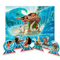 Kit Festa Moana Decoração Painel Gigante + 6 Display de mesa