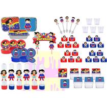 Kit festa Mulher Maravilha Baby e Super Man Baby 111 peças (10 pessoas)