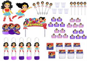 Kit festa Mulher Maravilha Baby (lilás roxo) 113 peças (10 pessoas)