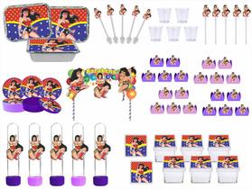 Kit Festa Mulher Maravilha (lilás roxo) 121 Peças (10 pessoas)