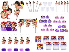 Kit festa Mulher Maravilha (lilás roxo) 173 peças (20 pessoas)