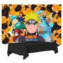 Kit festa Naruto Decoração Toalha Preta + 25 balões + Painel