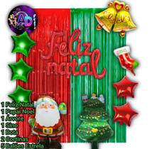 Kit Festa Natal Cortina, Balões Feliz Natal, Papai Noel, Arvore, Sino, Bota Decoração, Comemoração, Adereços,