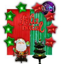 Kit Festa Natal Cortina, Balões Feliz Natal, Papai Noel, Arvore, Sino, Bota Decoração, Comemoração, Adereços,