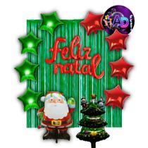 Kit Festa Natal Cortina, Balões Feliz Natal, Papai Noel, Arvore, Sino, Bota Decoração, Comemoração, Adereços,