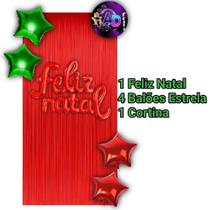 Kit Festa Natal Cortina, Balões Feliz Natal, Papai Noel, Arvore, Sino, Bota Decoração, Comemoração, Adereços,