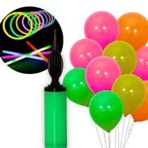 KIT Festa Neon 25 Balões Neon Sortidos e 100 Pulseiras Neon
