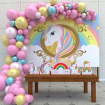Kit Festa Ouro Unicórnio Arco Íris - IMPAKTO VISUAL Kit Festa Ouro Unicórnio Arco Íris - IMPAKTO VISUAL