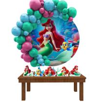 Kit Festa Painel Redondo Ariel Pequena Sereia 3D -IMPAKTO VISUAL