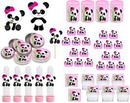 Kit festa Panda menina (rosa) 93 peças (10 pessoas)