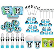 Kit Festa Panda Menino Azul 160 Peças (20 pessoas)