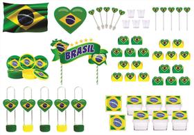 Kit Festa Pátria Amada Brasil 173 peças (20 pessoas) painel e cx