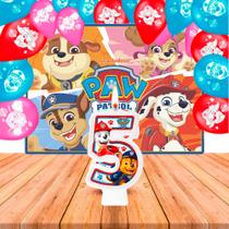 Kit Festa Patrulha Canina Vela 5 +Balão +Painel Hero Gigante