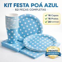 Kit Festa Poá 52 Pcs Papel Sustentável Descart Aniversário Completo Copos Pratos Guard Azul Rosa Cor:Branco