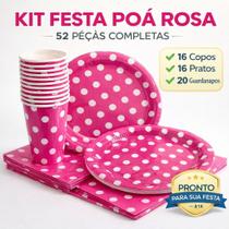 Kit Festa Poá 52 Pcs Papel Sustentável Descart Aniversário Completo Copos Pratos Guard Azul Rosa Cor:Branco