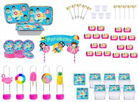 Kit Festa Pool Party Menina 191 peças (20 pessoas) - Produto artesanal