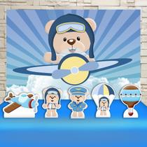 KIT Festa Prata Chá de Bebê Ursinho Aviador - IMPAKTO VISUAL KIT Festa Prata Chá de Bebê Ursinho Aviador - IMPAKTO VISUAL