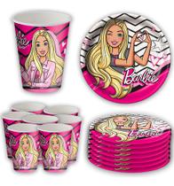 Kit Festa Pratos e Copos para Aniversário Comemoração - Barbie - 16un Cada - Festcolor