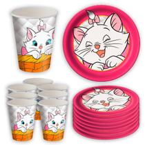 Kit Festa Pratos e Copos para Aniversário Comemoração - Gatinha Marie - 8un Cada - Festcolor