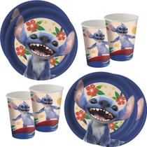 Kit Festa Pratos e Copos para Aniversário Comemoração Lilo e Stitch Live Action 8 un Cada Festcolor
