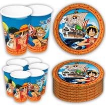 Kit Festa Pratos e Copos para Aniversário Comemoração - One Piece - 8un Cada - Festcolor